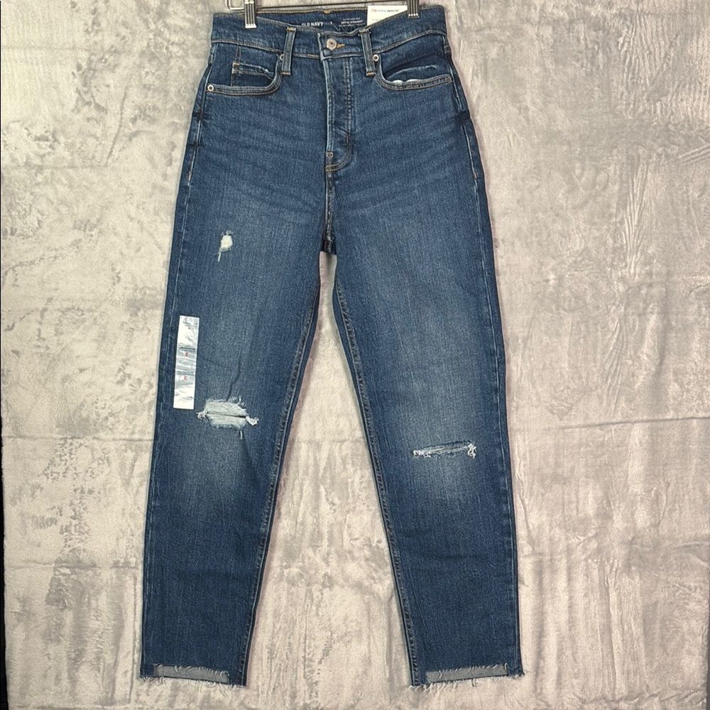NWT New Old Navy Medium Wash Extra High Rise Sky Hi Straight Size 2
